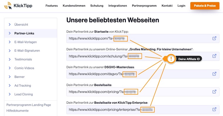 Affiliate Link Bedeutung - Partner-Links von Klick-Tipp